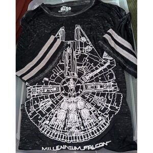 Star‎ Wars Millennium Falcon Blueprint Graphic T Shirt Black LG